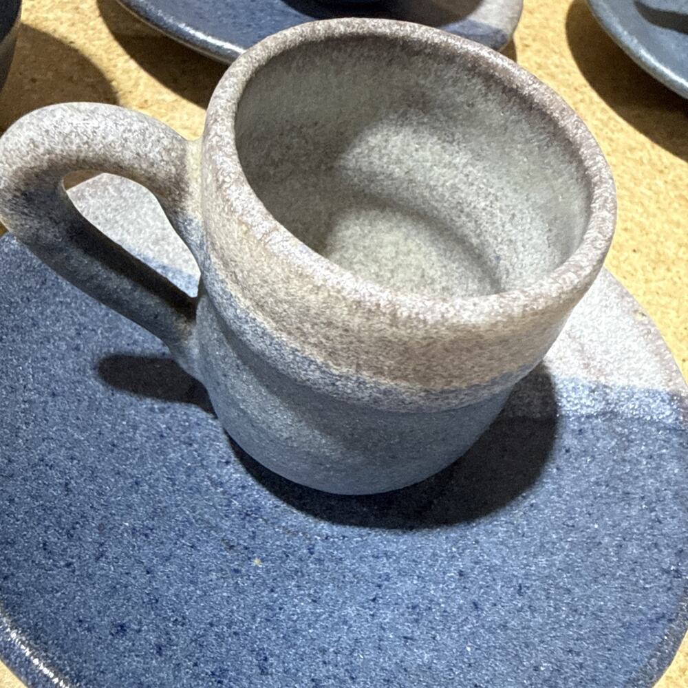 VTG Studio Pottery Blue Gray Espresso Cups & Saucers Sugar Bowl Set - Picture 11 of 16